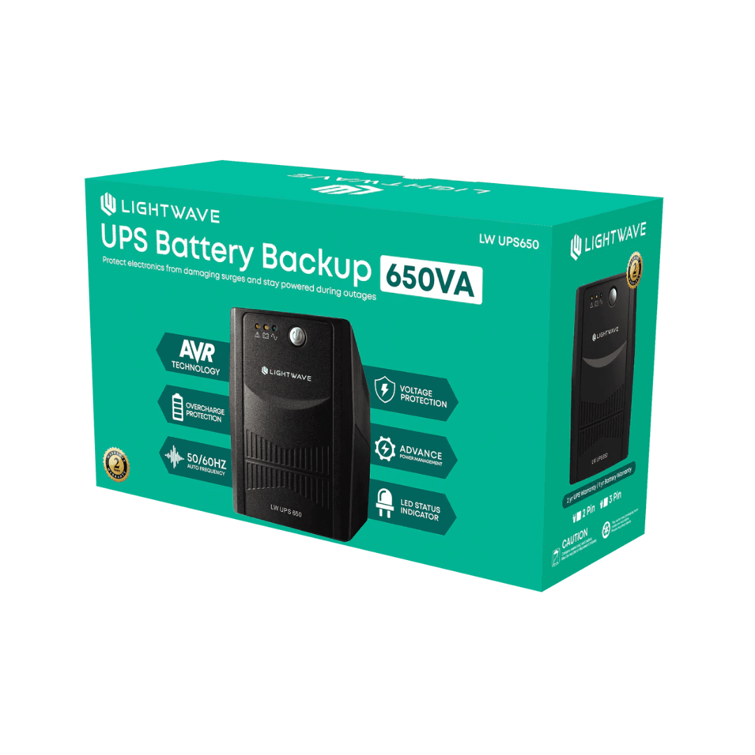 Lightwave 650VA UPS 360W 3 PIN UPS Power Backup